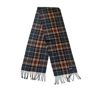 CHAPS Men's Wrap Scarf Gray Plaid Check Fringe Acrylic Super Soft Made In Italy
